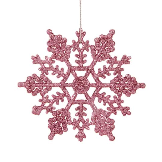 24ct Mauve Pink Glitter Snowflake Ornaments